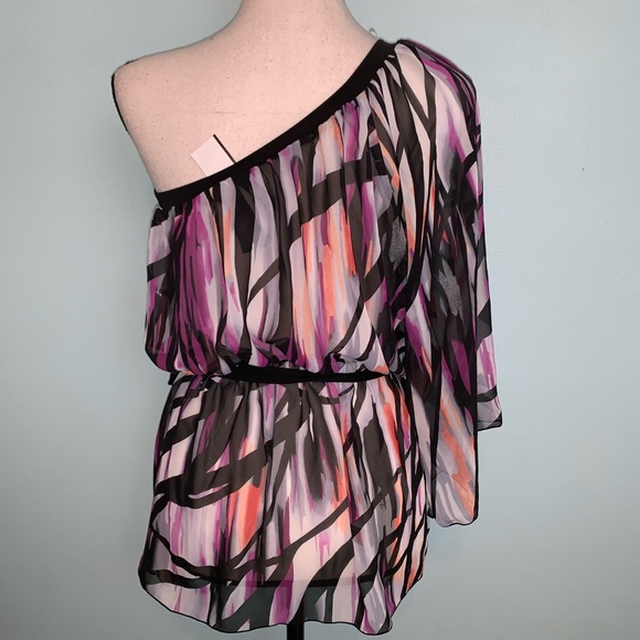 NWT Bisou Bisou Wmn One Shoulder Abstract Top - Picture 2 of 6